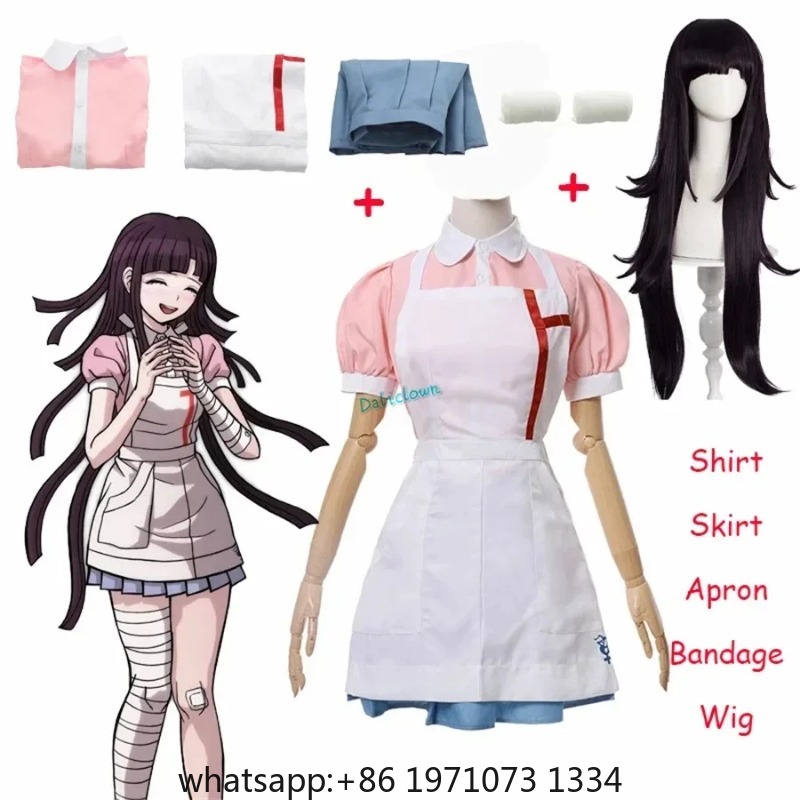 Anime Cosplay Nurse - Danganronpa Mikan Tsumiki Cosplay-Outfit mit Perücke,