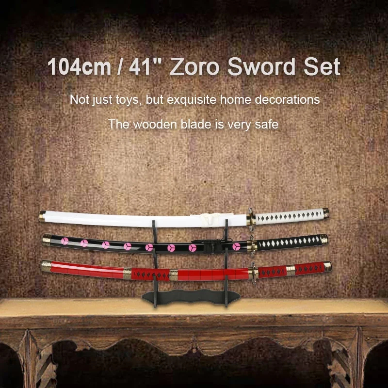 Anime Cosplay Katana - 2026 3-teiliges Roronoa Zoro Schwert-Set 104cm