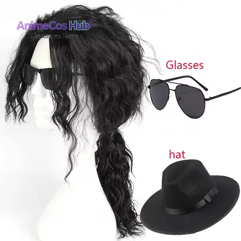 Anime Cosplay Long Black Hair - Anime Michael Jackson Cosplay Schwarze Perücke,