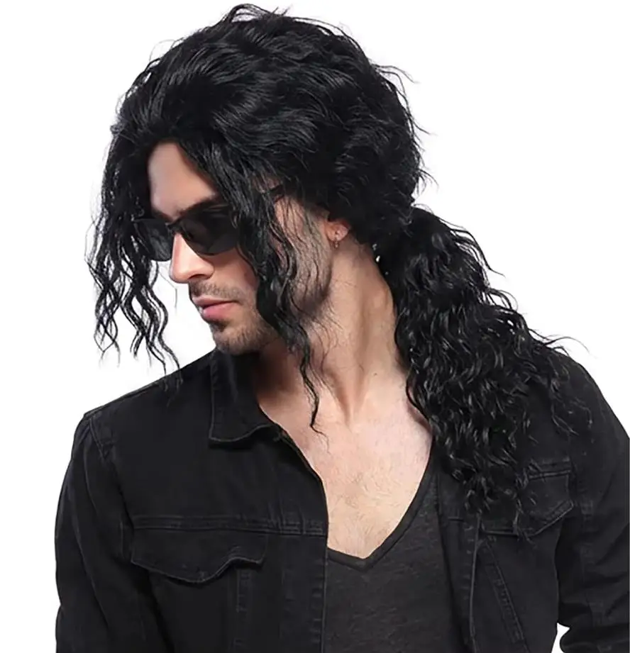 Anime Cosplay Long Black Hair - Anime Michael Jackson Cosplay Schwarze Perücke,